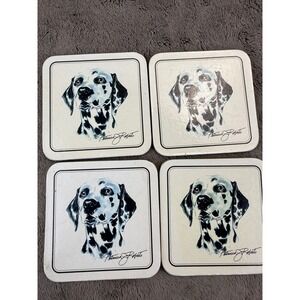 Patricia Roberts Dalmatian Coaster Set of 4 Square Dog Art Home Decor Vintage
